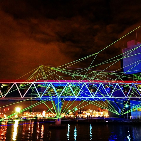 light city, public art, artwork, art, baltimore, bridge, light, rope, installation, sculpture, public